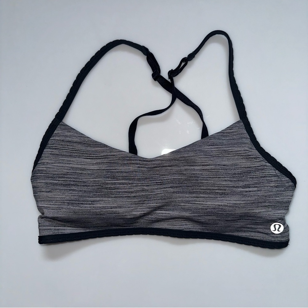 Lululemon Women Black Gray Hot Spell Sports Bra Strappy Luxtrem Size 4